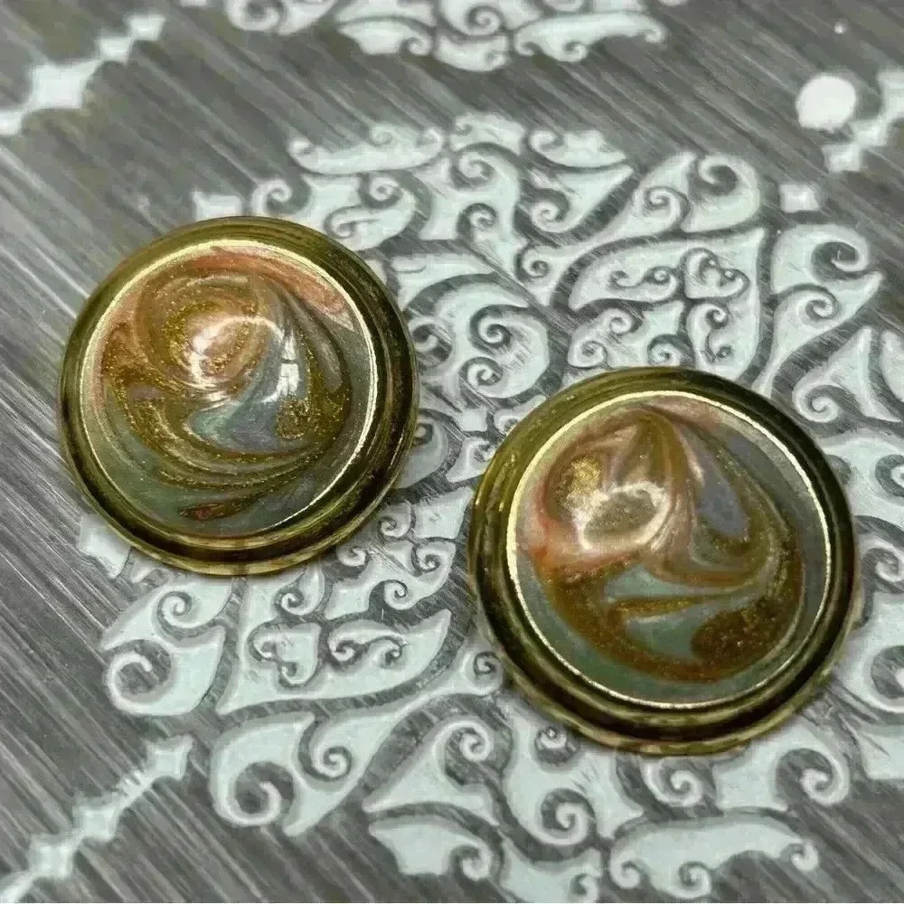 Vintage Gold Tone Multi Color Swirl Enamel Earrings